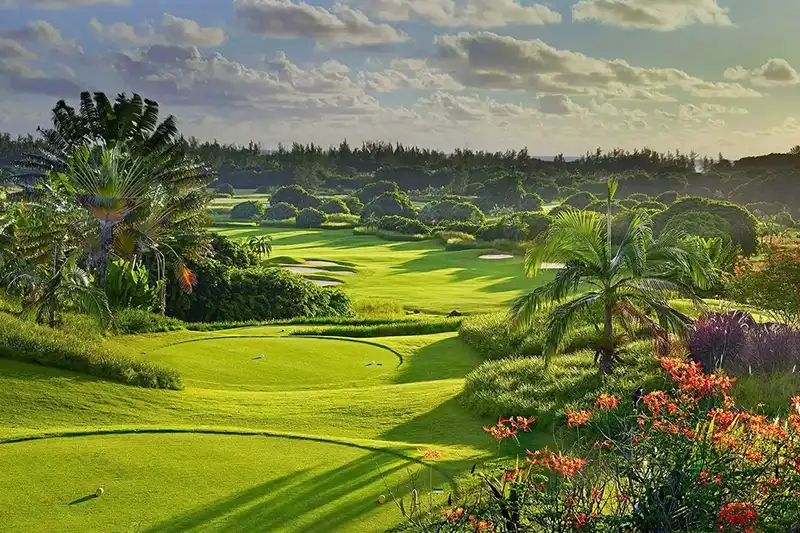 Parcours de golf verdoyant à Heritage Golf Club, Bel Ombre, île Maurice