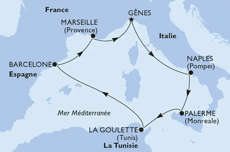Croisière MSC Splendida – carte itinéraire