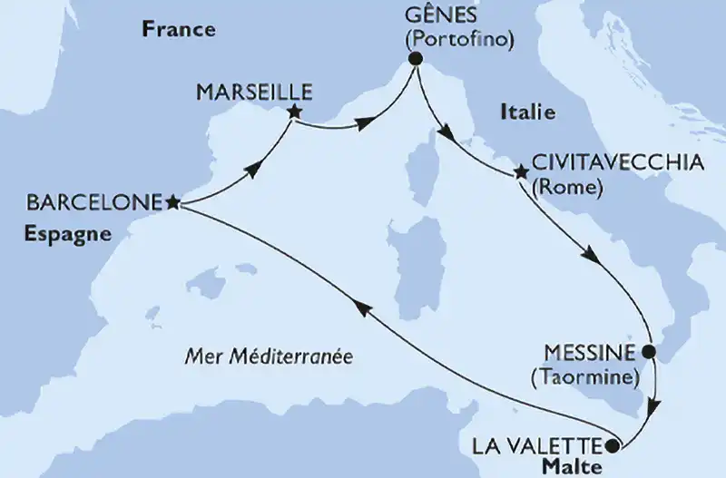 Itinéraire croisière MSC World Europa