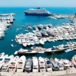 Vue aérienne du port de Monaco pendant le Grand Prix de Formule 1