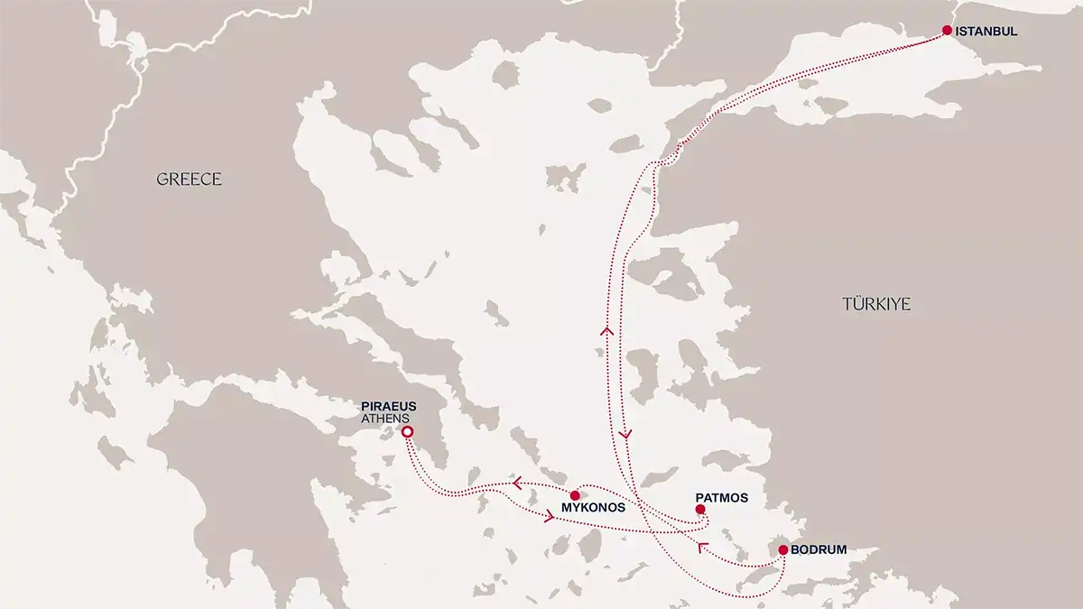 Carte itinéraire EXPLORA II 2026 – Départ du Pirée