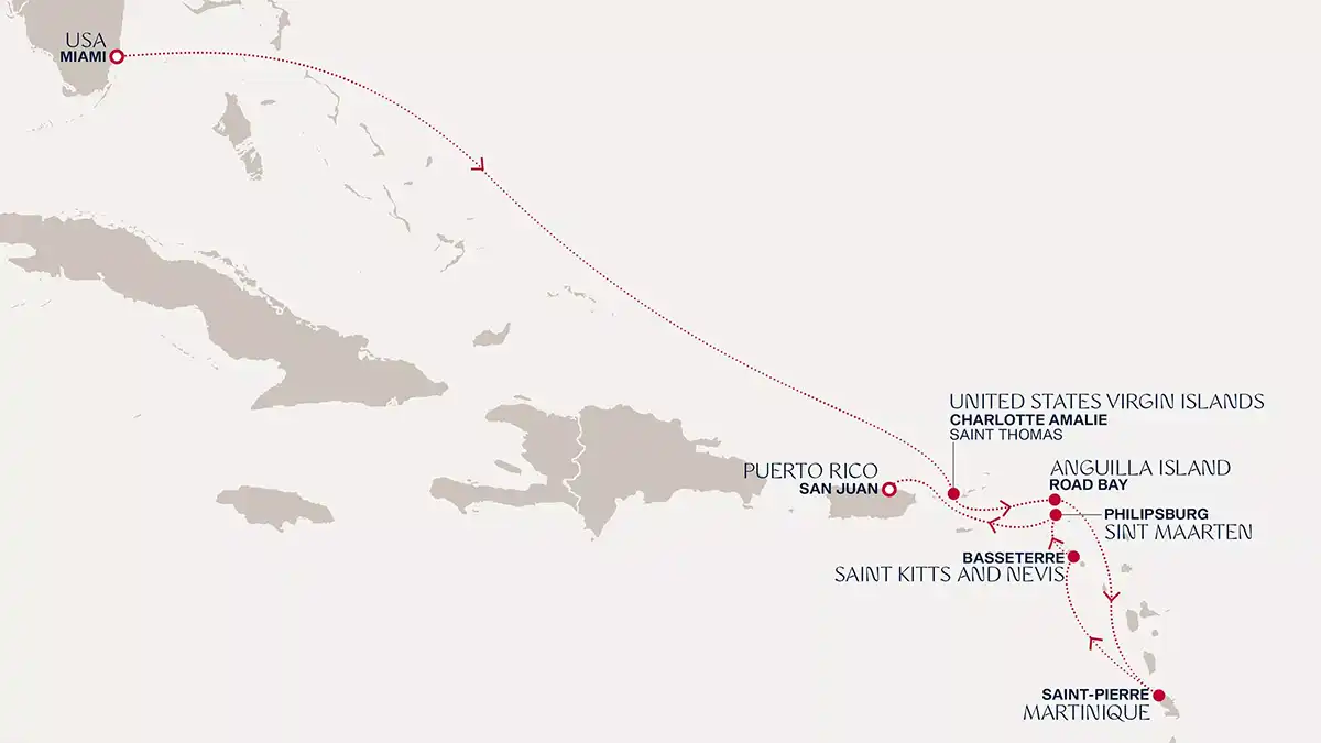 Carte itinéraire EXPLORA III 2027 – Miami à San Juan