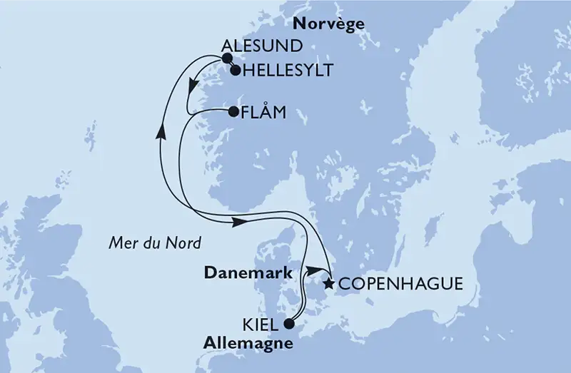 Carte de l’itinéraire MSC Euribia en Europe du Nord